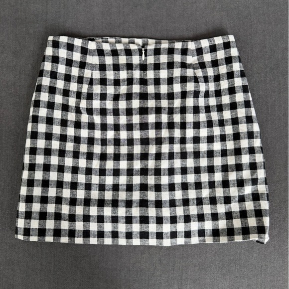 WAYF Gingham Mini‎ Skirt Size 8 Black White Linen Cottagecore Preppy Academia - Picture 2 of 8